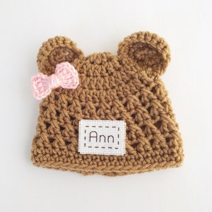Personalized Baby Bear Hat for Boy or Girl, Newborn Bear Hat, 6 Colors, Newborn to 1T-2T Size