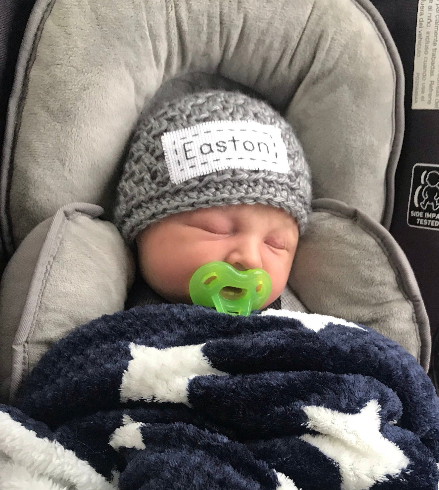 Monogrammed Newborn Baby Hat Personalized Baby Boy Hat Etsy