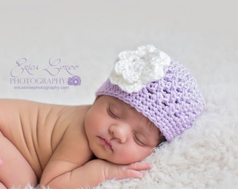 Newborn Baby Girl Hat, Preemie to 1T-2T Size, Crochet Baby Hat, New Baby Hat, Newborn Hat, Baby Girl Photo Prop, Baby Girl