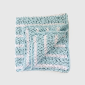 Blue and White Striped Crocheted Baby Blanket: Newborn Gift