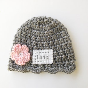 Monogrammed Baby Girl Hat: Grey Embroidered Newborn Gift