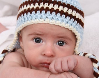 Baby Boy Hat, Newborn Baby Gift, Baby Shower, Crochet Ear Flap Hat, Baby Boy Photo, Newborn Boy Hat, Baby Boy Gift