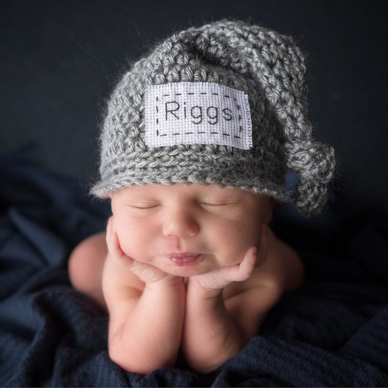 Personalized Newborn Knot Hat, Newborn Name Hat, Newborn Monogram Hat, Newborn Baby Gift, Newborn Props, Monogrammed Baby Hat, Hospital Hat image 2