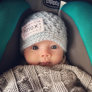 Monogrammed Newborn Baby Hat, 43 Colors, 7 Sizes, Gender Reveal Hat