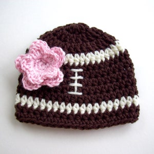 Handmade Baby Girl Football Beanie with Pink Flower