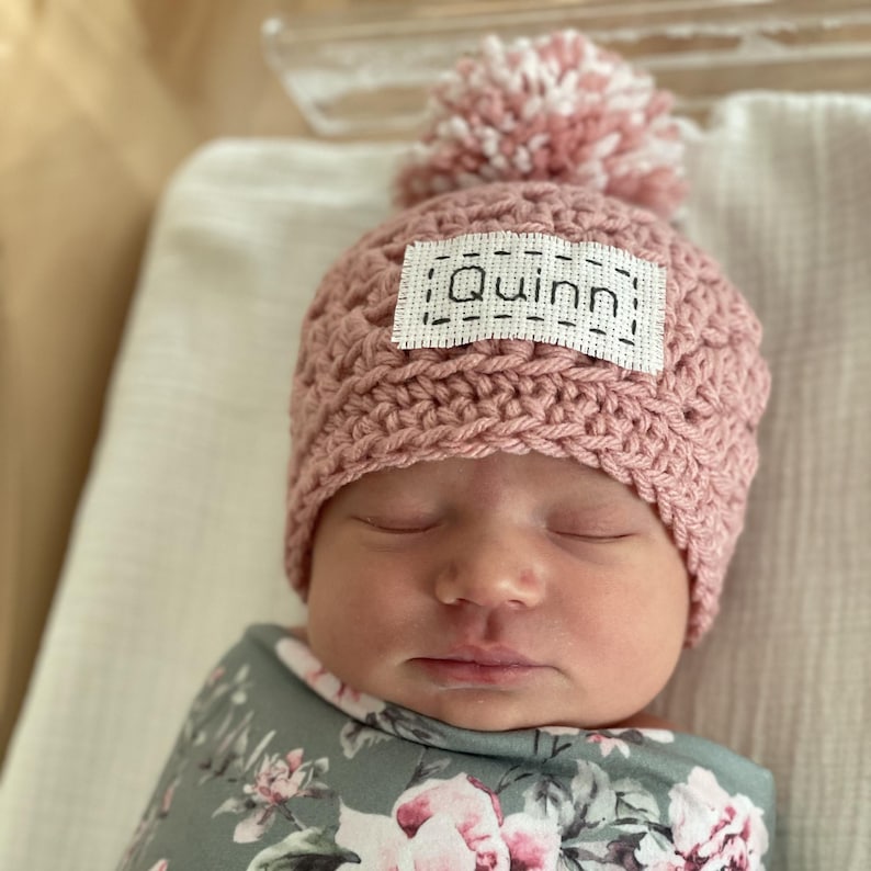This personalized hat is perfect for a baby shower gift.  This is the color soft rose.