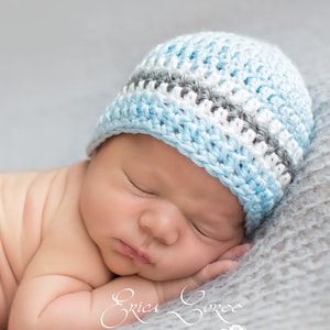 Crochet Baby Boy Hat: Blue Striped Newborn Photo Prop