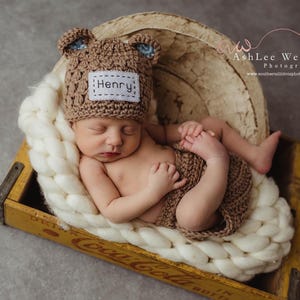 Personalized Baby Bear Hat Outfit for Boy or Girl, Newborn Photo Prop, Baby Shower Gift
