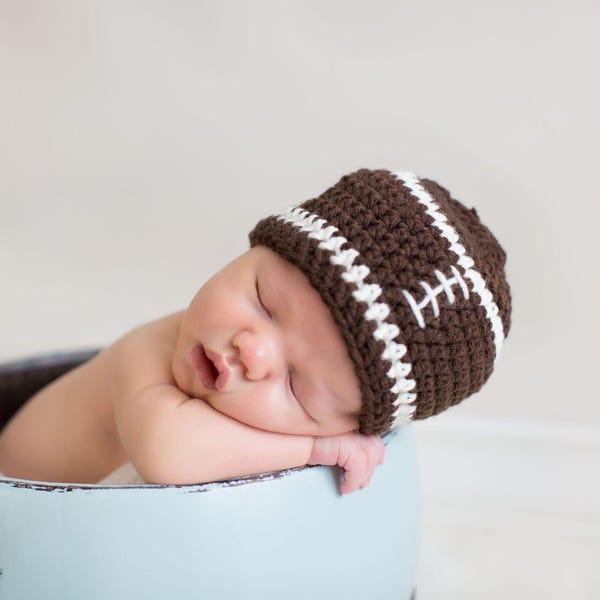 Crochet Football Beanie: Newborn Baby Boy Photo Prop