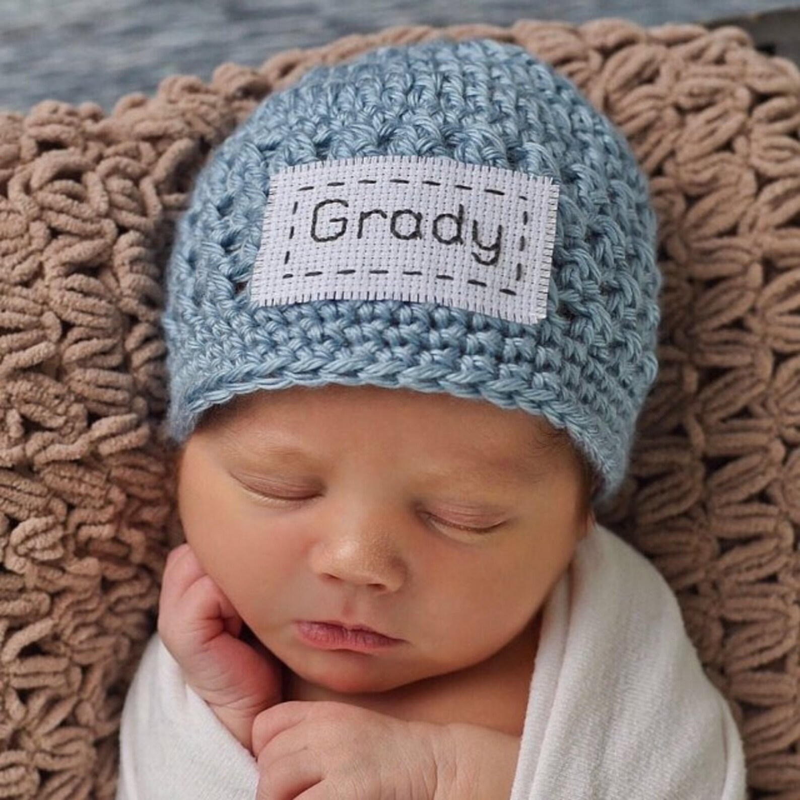 Monogrammed Newborn Baby Hat Personalized Baby Boy Hat Etsy