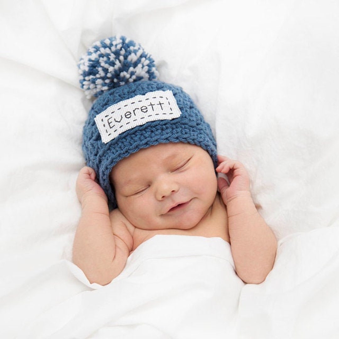 Monogrammed Newborn Baby Hat, Personalized Baby Boy Hat, Embroidered ...