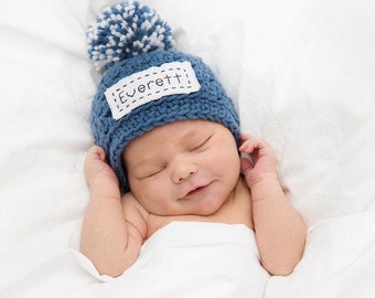 Monogrammed Newborn Baby Hat, Personalized Baby Boy Hat, Embroidered Baby Girl Hat, Newborn Baby Outfit, Baby Announcement Hat, Baby Reveal