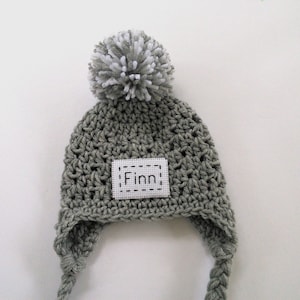 Monogrammed Baby Boy Winter Hat: Crocheted Ear Flap Beanie, 43 Colors
