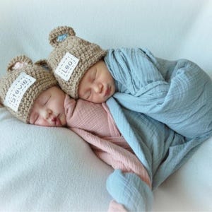 Personalized Baby Bear Hat, Monogrammed Bear Hats for Twins, Baby Announcement, Baby Bear, Crochet Baby Hat, Baby Shower Gift, Newborn Hat