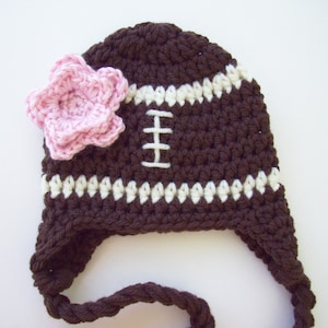 Crochet Baby Girl Football Hat with Flower