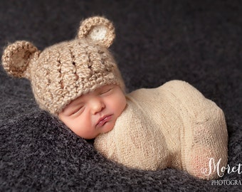 Baby Boy Bear Hat, Baby Bear Hat, Baby Hat, Newborn Bear Hat, Crochet Bear Hat, Coming Home Hat, Baby Shower Gift, Newborn Photo Prop