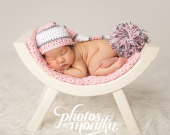 Baby Girl Photo Prop, Baby Girl Hat, Newborn Girl Hat, Stocking Baby Hat, Crochet Newborn Hat, Baby Newborn Hat, Long Tail Hat, Elf Hat