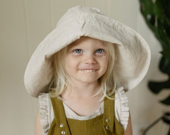 Kids linen hat, wide brim sun hat, linen baby hat, linen sun hat, sun bonnet, kids bucket hat, baby bonnet -  3m - 4yrs
