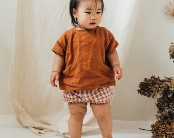 Chemise en lin pour enfants, haut en lin pour bébé, vêtements en lin pour enfants, t-shirt en lin neutre, chemise à manches courtes, haut en lin - tailles 1-6 ans