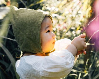 Linen bonnet, linen pixie bonnet, pixie hat, baby linen hat, baby linen clothing