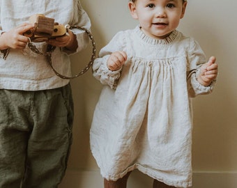 Linen dress girl, baby girl linen dress, ruffle collar dress, 1st birthday dress, girls linen clothing MADE IN AUSTRALIA