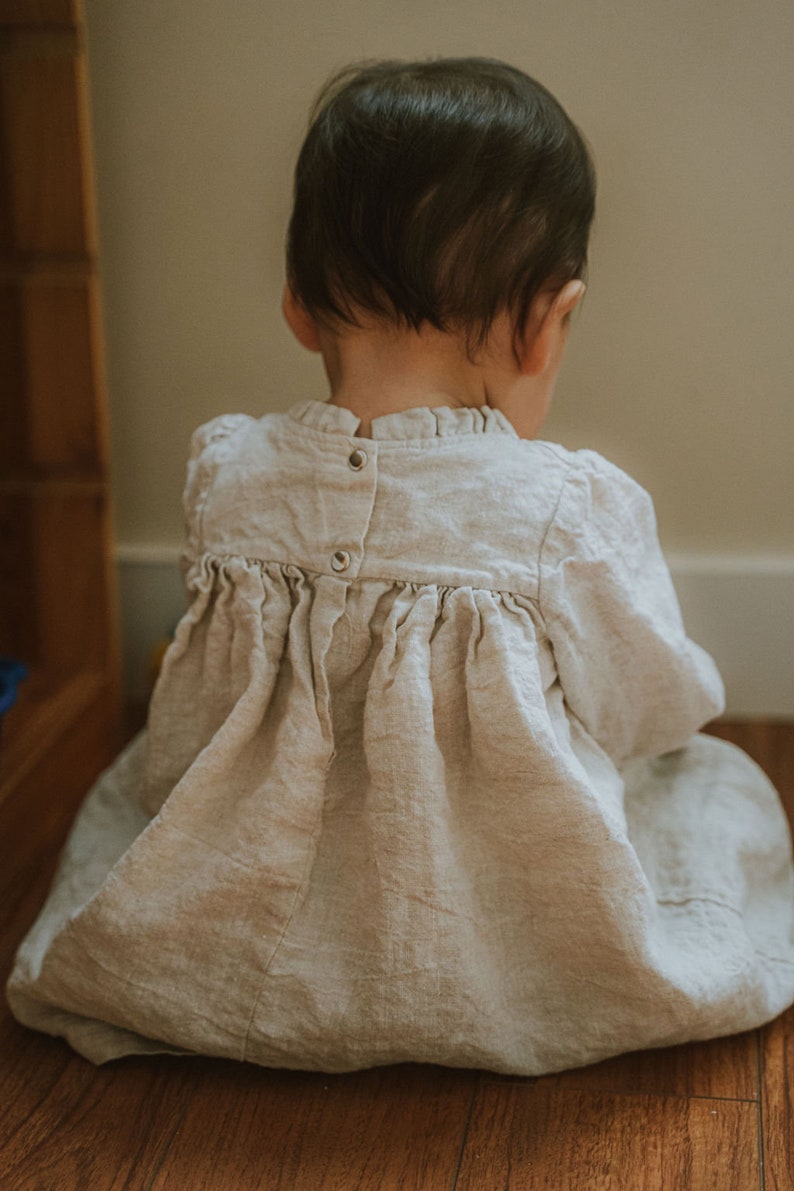 Linen dress girl, baby girl linen dress, ruffle collar dress, 1st birthday dress, girls linen clothing MADE IN AUSTRALIA image 4