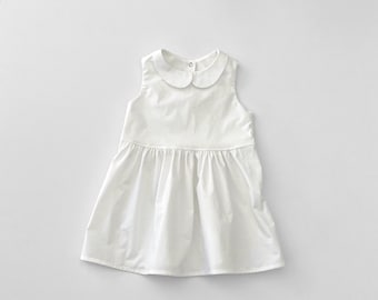 girls white dress, collared dress, baby girl baptism dress, christening dress - sizes 0 - 6