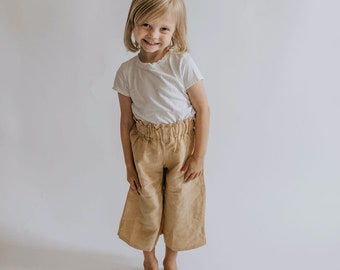 kids linen culottes with pockets, kids linen pants, baby linen clothes, linen trousers, gender neutral linen clothes 1-6yrs