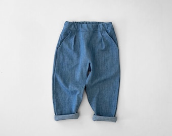 kids trousers, kids denim pants with pockets, linen slouchy pants, baby pants, baby trousers, kids linen clothes - 2 - 6 yrs