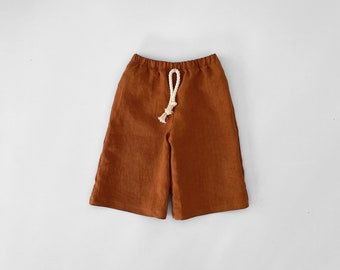 linen culottes, baby linen trousers, cropped linen pants, gender neutral linen clothes, baby linen outfit - sizing 0-6yrs