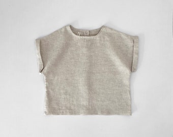 Baby linen t-shirt, kids linen shirt, boxy t-shirt, baby linen top, baby linen clothes, gender neutral linen blouse short sleeve shirt-3m-6y