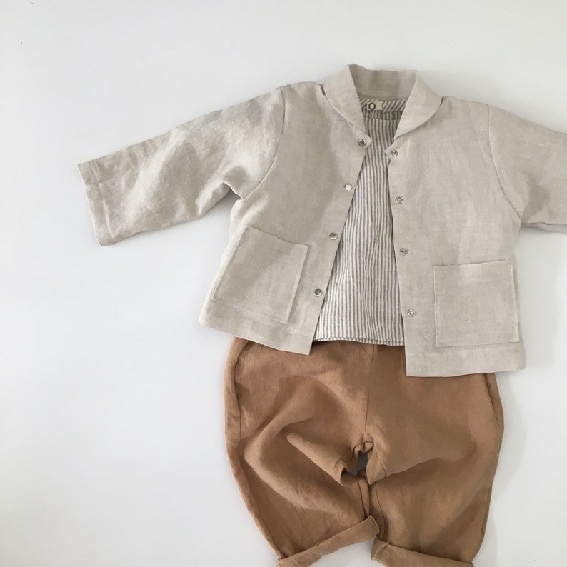 kids linen jacket, baby linen jacket, kids linen shirt with pockets, linen collared shirt, kids linen clothes, gender neutral clothing-NB-6y image 8
