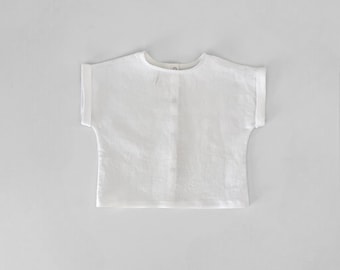 T-shirt en lin pour bébé, chemise en lin pour enfant, t-shirt carré, haut en lin pour bébé, vêtements en lin pour bébé, chemisier en lin neutre -3 mois-6 ans