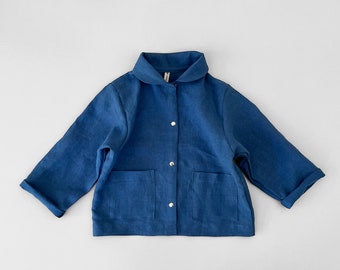 veste en lin pour enfants, veste en lin pour bébé, chemise en lin pour enfants avec poches, chemise à col en lin, vêtements en lin pour enfants, vêtements sans distinction de sexe-NB-6a