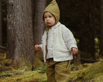 veste en lin pour enfants, veste en lin pour bébé, chemise en lin pour enfants avec poches, chemise à col en lin, vêtements en lin pour enfants, vêtements neutres en genre-NB-6a