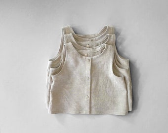 Kids linen tank top, linen top made in Australia, linen vest, kids tank top, baby linen clothes, gender neutral linen summer clothes