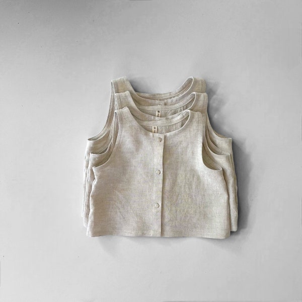 Kids linen tank top, linen top made in Australia, linen vest, kids tank top, baby linen clothes, gender neutral linen summer clothes