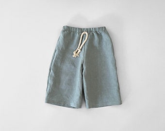 linen culottes, baby linen trousers, cropped linen pants, gender neutral linen clothes, baby linen outfit - sizing 0-6yrs