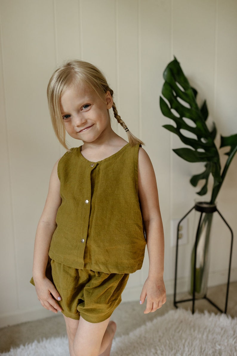 Kids linen tank top, linen top made in Australia, linen vest, kids tank top, baby linen clothes, gender neutral linen summer clothes image 5