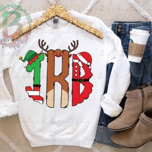 Ready to Press - Sublimation Transfer - Christmas Trio - Elf/Santa/Reindeer - Scalloped Monogram - Custom - Christmas Time - Initials