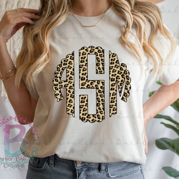 Ready to Press - Sublimation Transfer - Cheetah Print Monogram - SINGLE Monogram - Circle or Scalloped - Custom