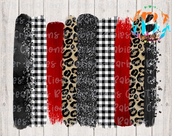 Black White Plaid Leopard Brush Strokes PNG (Digital Download)