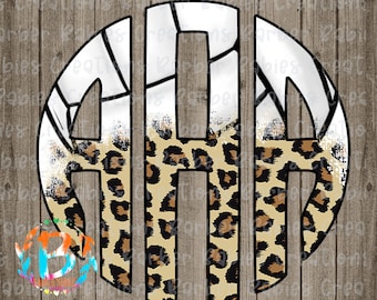 Full Alpha Set - Volleyball w/ Cheetah Fade - Circle Monogram - 26 High Def Files - Access via OneDrive - Cheetah - Sports - Volleyball