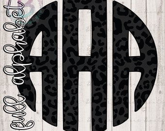Full Alpha Set - Circle Monogram - Charcoal with Cheetah -  Black Cheetah Print - 26 High Def Files - Access via One Drive - Transparent