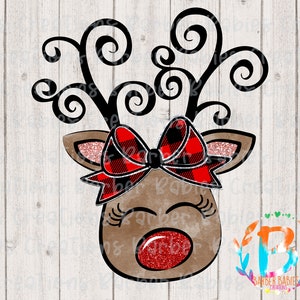 Ready to Press Sublimation Transfer – Reindeer Buffalo Plaid Bow Christmas Design