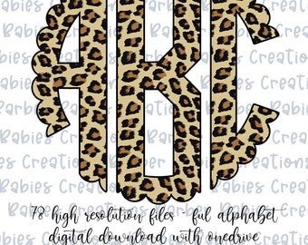 Cheetah|Scalloped Monogram, Full Alphabet, PNG