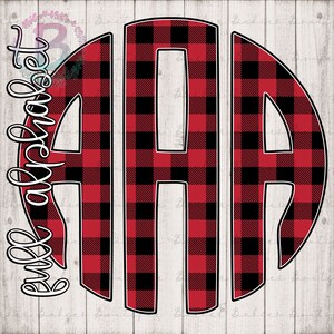Monograma Buffalo Plaid Circle - Conjunto Alpha completo - 26 arquivos de alta definição - Fundo transparente - Acees via OneDrive - A-Z - Agrupado