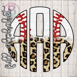 May include: A baseball-themed monogram design featuring the letters "DAD" in a white, red, and leopard print pattern. The design includes a baseball texture and the word "Alphabet" in a script font. The background is a light wood grain.