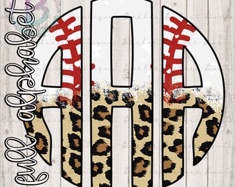 Baseball w/ Cheetah Fade Circle Monogram Set - Full Alphabet - 26 Transparent Files - Access via OneDrive - Baseball Season - Cute