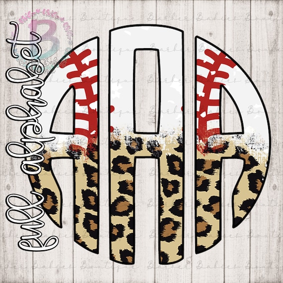 Baseball w/ Cheetah Fade Circle Monogram Set - Full Alphabet - 26 Transparent Files - Access via OneDrive - Baseball Season - Cute